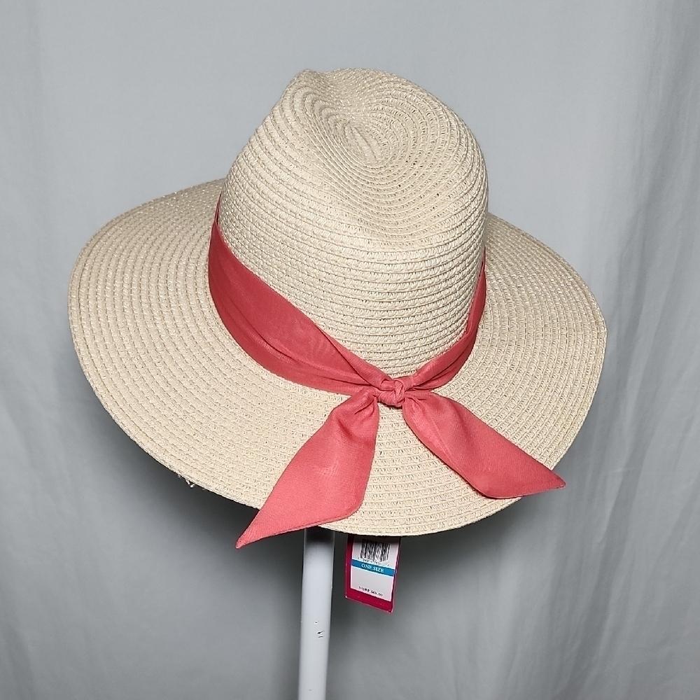Chic Women's Tan Sun Hat with Red Band